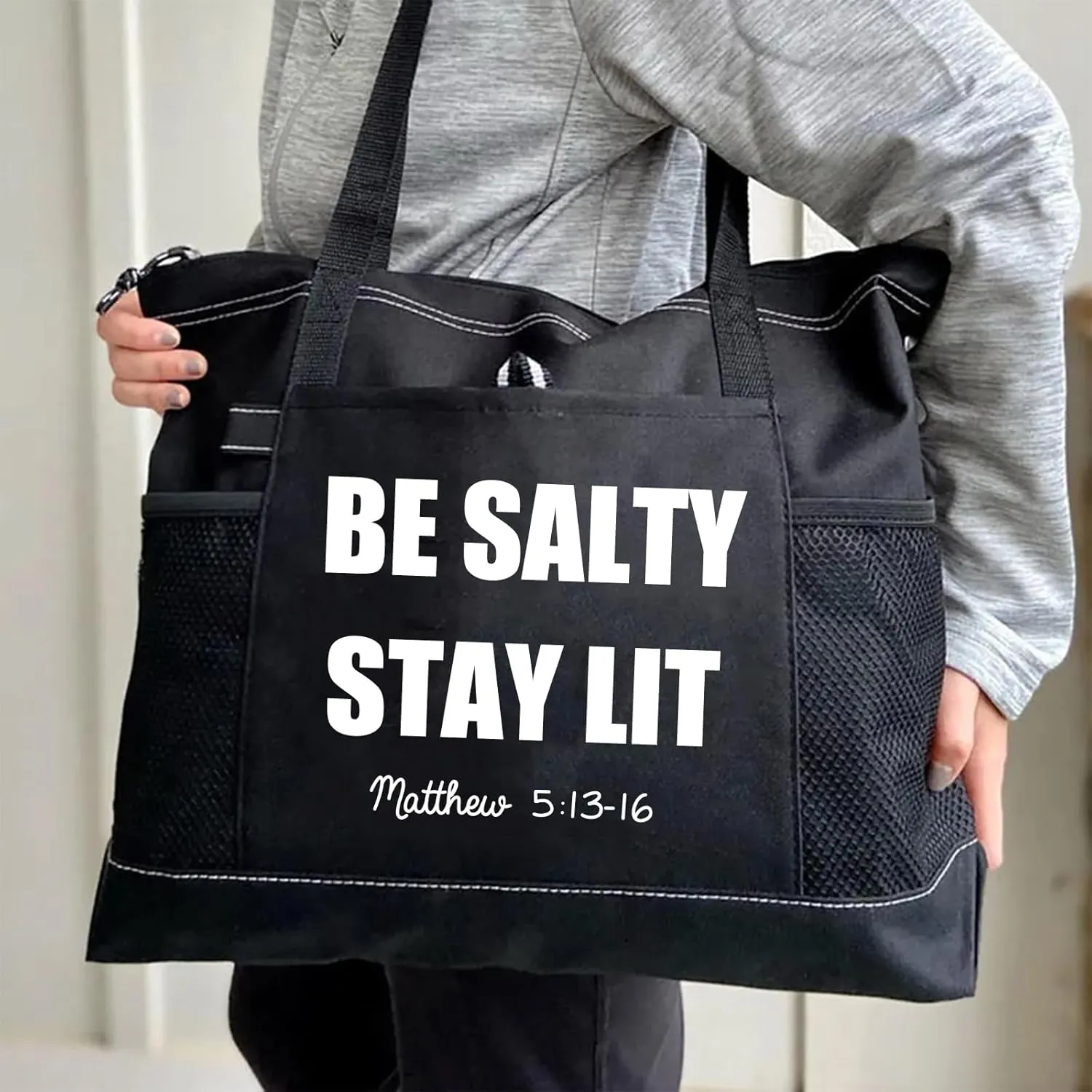 Be Salty and Stay Lit Tote Bag - Stylish & Functional Polyester Tote with Front Pocket Name Customization - 6 Color Options - Perfect for Daily Essentials (Teal)