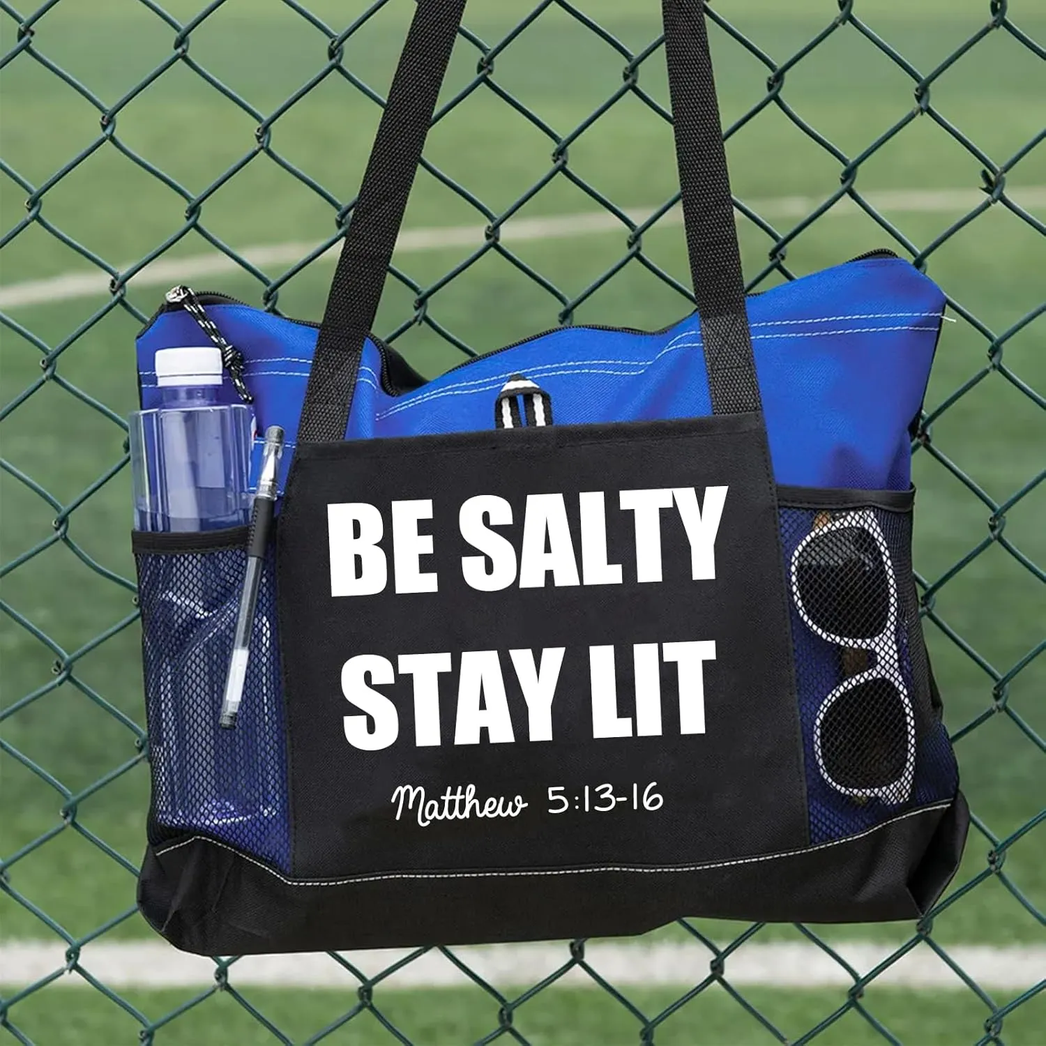 Be Salty and Stay Lit Tote Bag - Stylish & Functional Polyester Tote with Front Pocket Name Customization - 6 Color Options - Perfect for Daily Essentials (Teal)