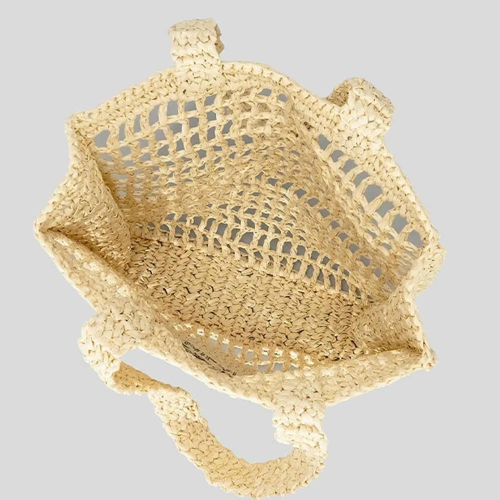 Beach Mesh Tote Bag for Women Hollow Embroidery Straw Bag Large Woven Handbag Shoulder Bag Summer Mesh Straw Beach Bags Purse