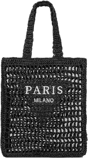 Beach Mesh Tote Bag for Women Hollow Embroidery Straw Bag Large Woven Handbag Shoulder Bag Summer Mesh Straw Beach Bags Purse