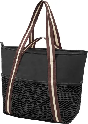 Beach Tote Bag Waterproof Sandproof Mesh Swiming Pool Bag with Zipper for Summer Vacation