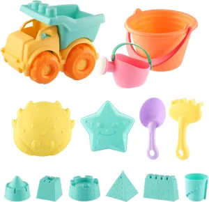 Beach Toys for Kids Toddler Boys Girls Sand Toys 14pcs Beach Toy Set with Mesh Bag Truck Bucket Watering Can Shovels Rakes Sand Castle Molds