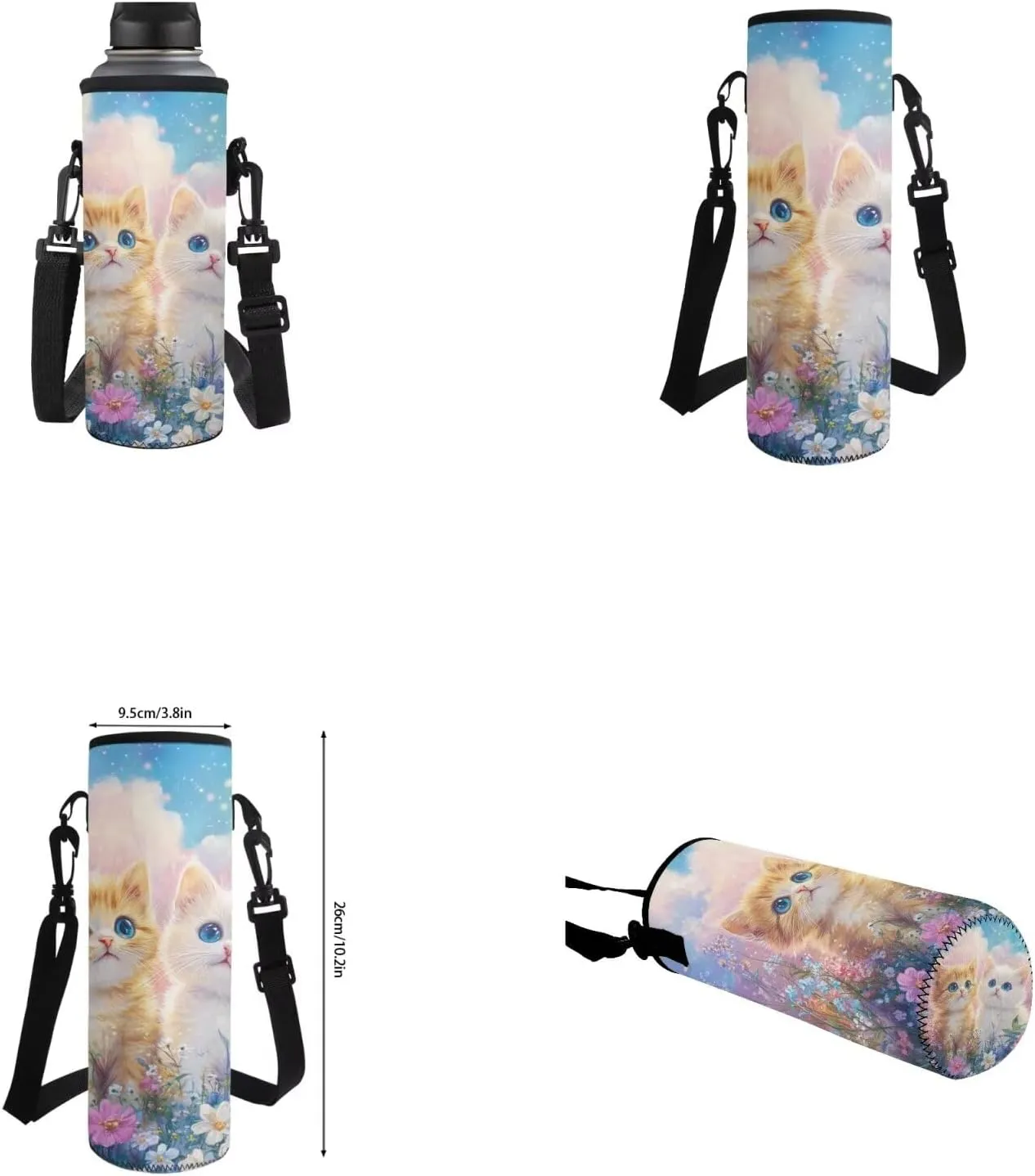 Beauty Cats Backpack for Girls 8-10 Kids Backpack and Lunch Box Set Water Bottle Carrier Bag with Zip Pencil Case for Kids Boys 4 in 1 Set 5Th Grade Bookbag Front Pocket for Primary School