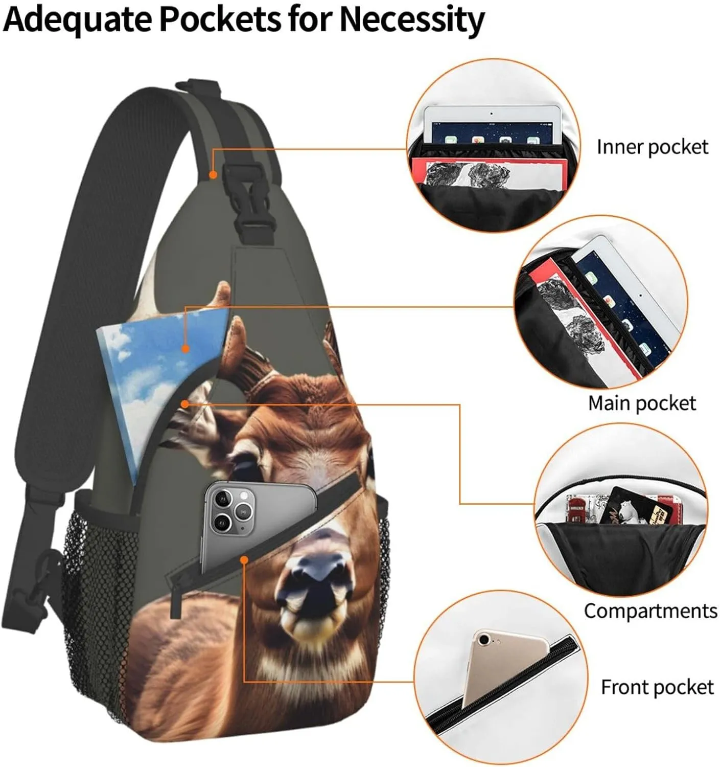 Beauty Deer Print Sling Backpack, Sling Bag, Crossbody Chest Bag Daypack, for Hiking Travel