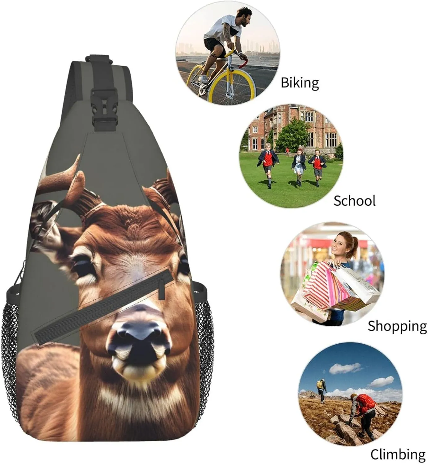 Beauty Deer Print Sling Backpack, Sling Bag, Crossbody Chest Bag Daypack, for Hiking Travel