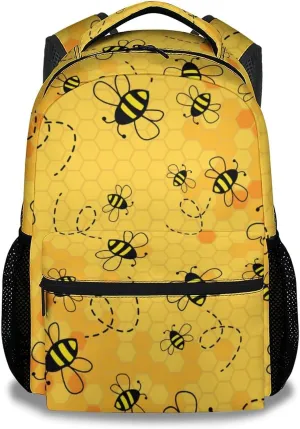 Bee Backpack for Girls Boys, 16 Inch Yellow Backpacks for School, Cute, Adjustable Straps, Durable, Lightweight, Large Capacity Bookbag for Kids