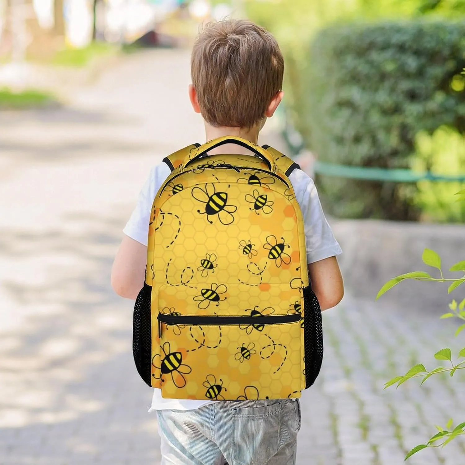 Bee Backpack for Girls Boys, 16 Inch Yellow Backpacks for School, Cute, Adjustable Straps, Durable, Lightweight, Large Capacity Bookbag for Kids