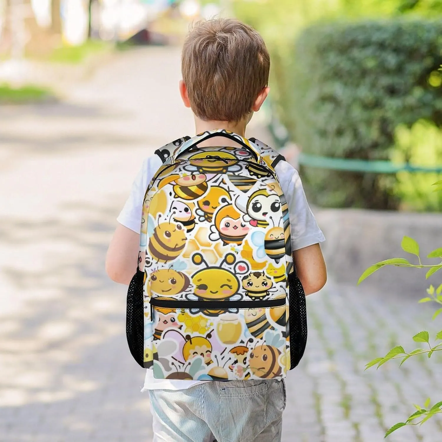 Bee Backpack for Girls Boys, 16 Inch Yellow Backpacks for School, Cute, Adjustable Straps, Durable, Lightweight, Large Capacity Bookbag for Kids