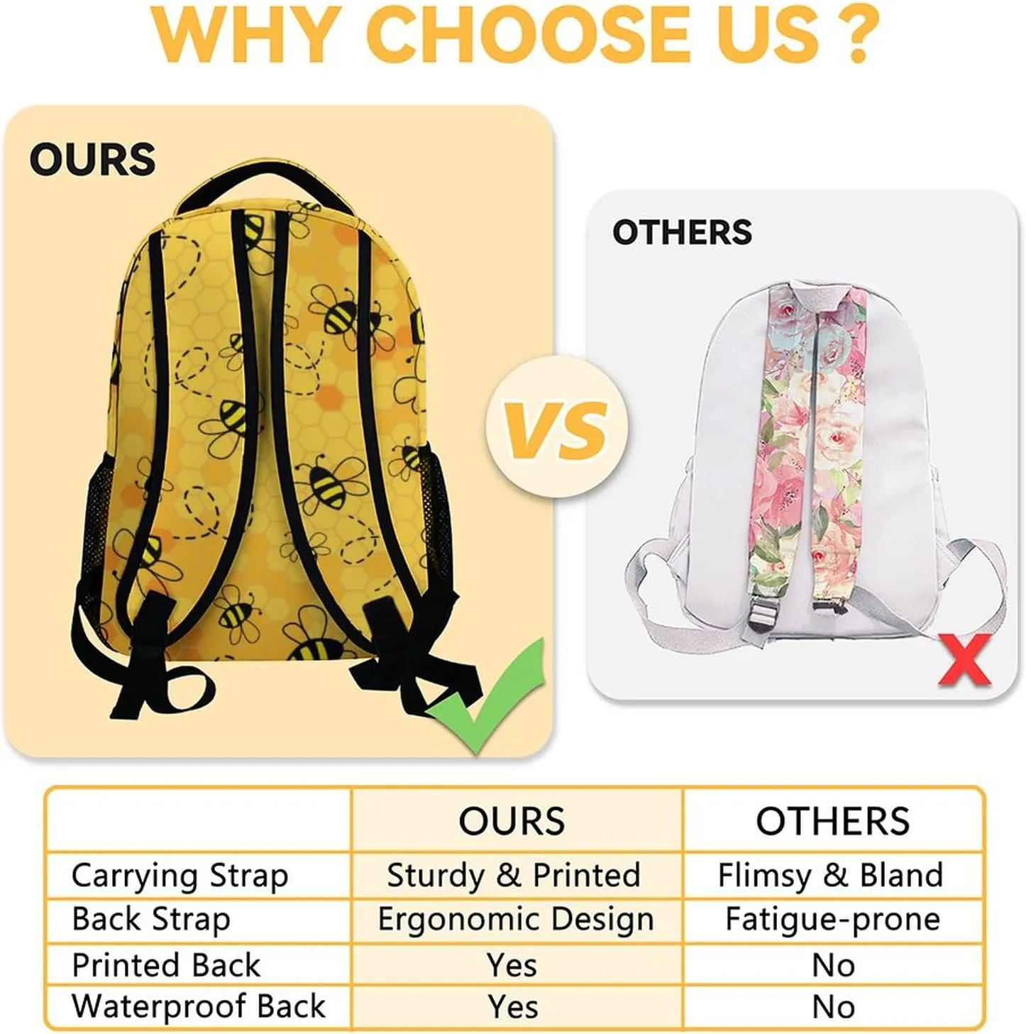 Bee Backpack for Girls Boys, 16 Inch Yellow Backpacks for School, Cute, Adjustable Straps, Durable, Lightweight, Large Capacity Bookbag for Kids