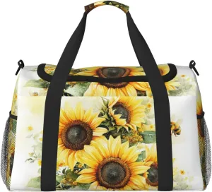 Bees Sunflowers Travel Duffel Bag Tote Bag Sports Gym Bag For Women And Men