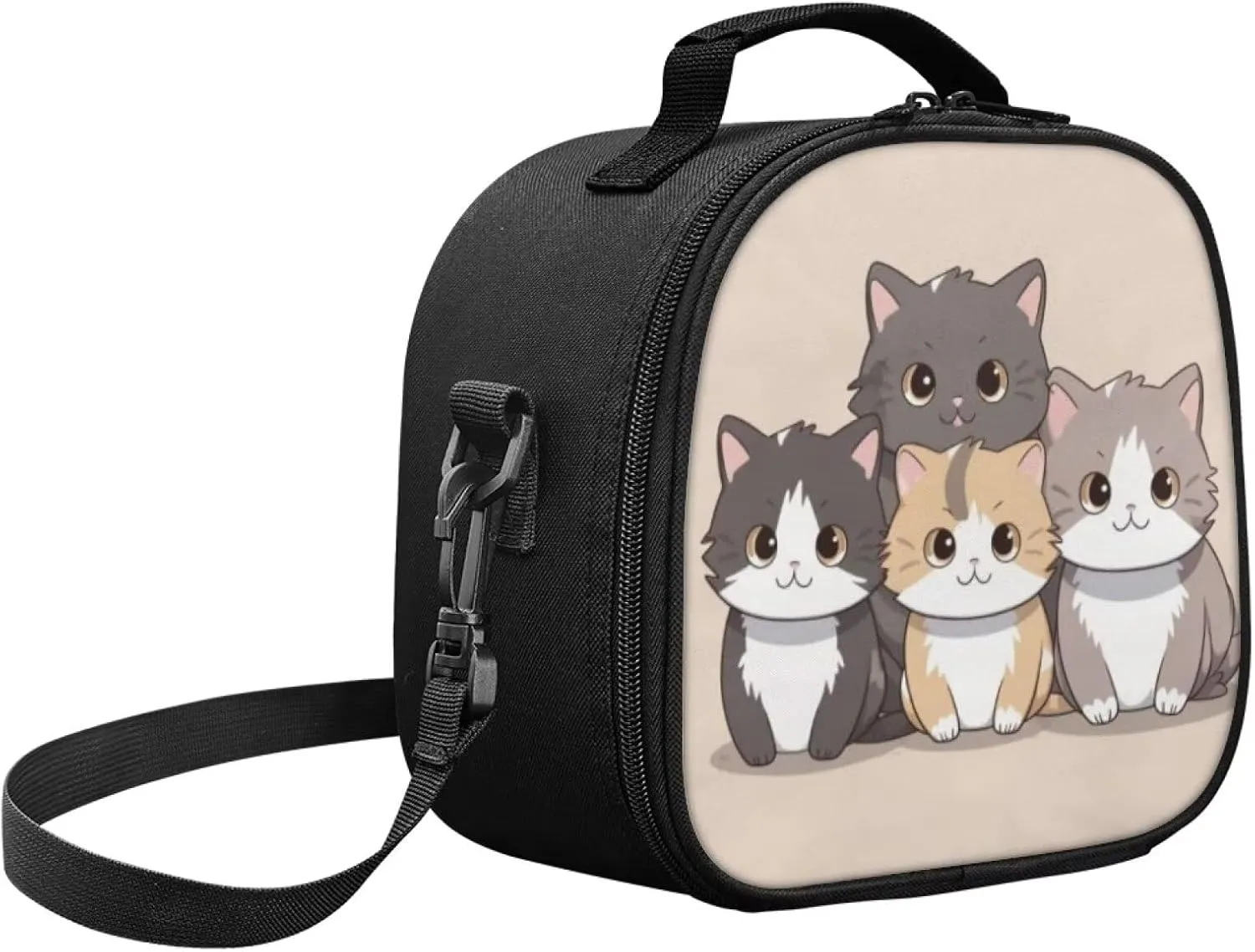 Beige Cats Cute Lunch Boxes for Teen Girls School Lunch Bag Carry Milk Sandwich Girls Keep Food Warm Built-in Mesh Pocket Design Girls Lightweight School Handbag