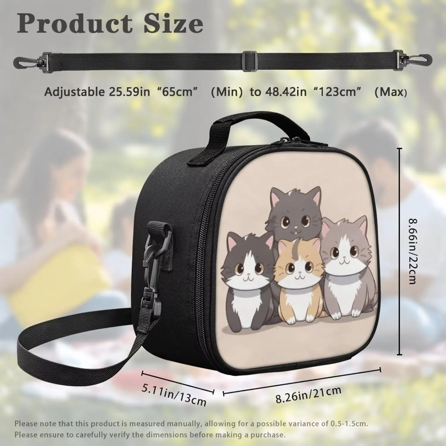 Beige Cats Cute Lunch Boxes for Teen Girls School Lunch Bag Carry Milk Sandwich Girls Keep Food Warm Built-in Mesh Pocket Design Girls Lightweight School Handbag