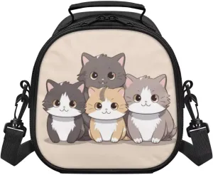 Beige Cats Cute Lunch Boxes for Teen Girls School Lunch Bag Carry Milk Sandwich Girls Keep Food Warm Built-in Mesh Pocket Design Girls Lightweight School Handbag
