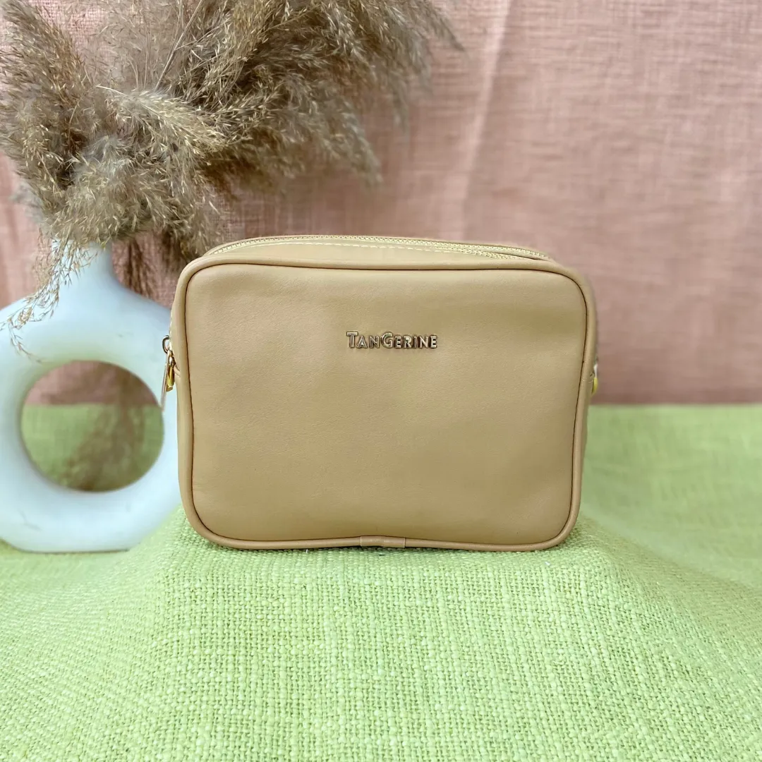 Beige Dual Compartment with Colourful Lines Belt   Wallet Combo