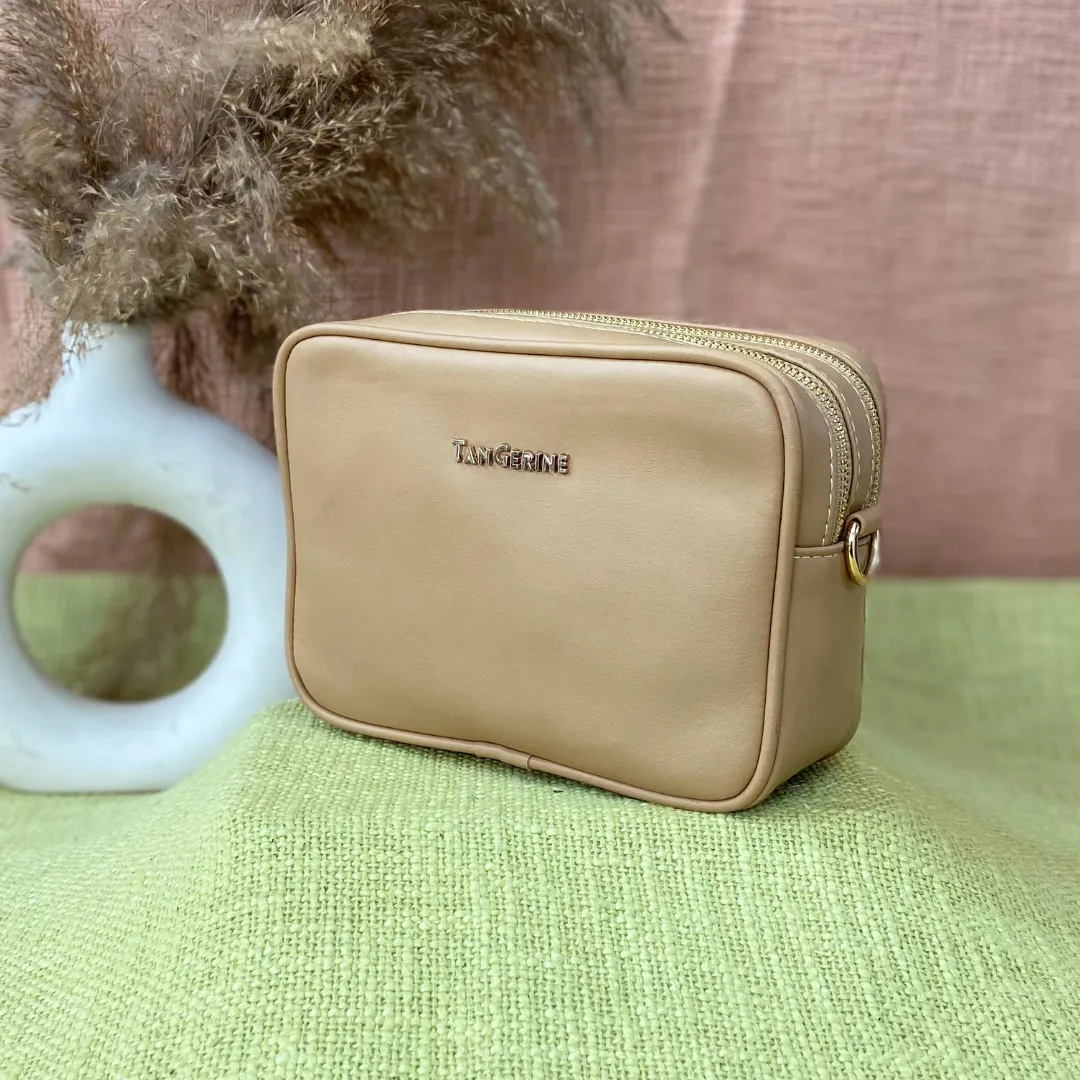 Beige Dual Compartment with Colourful Lines Belt   Wallet Combo