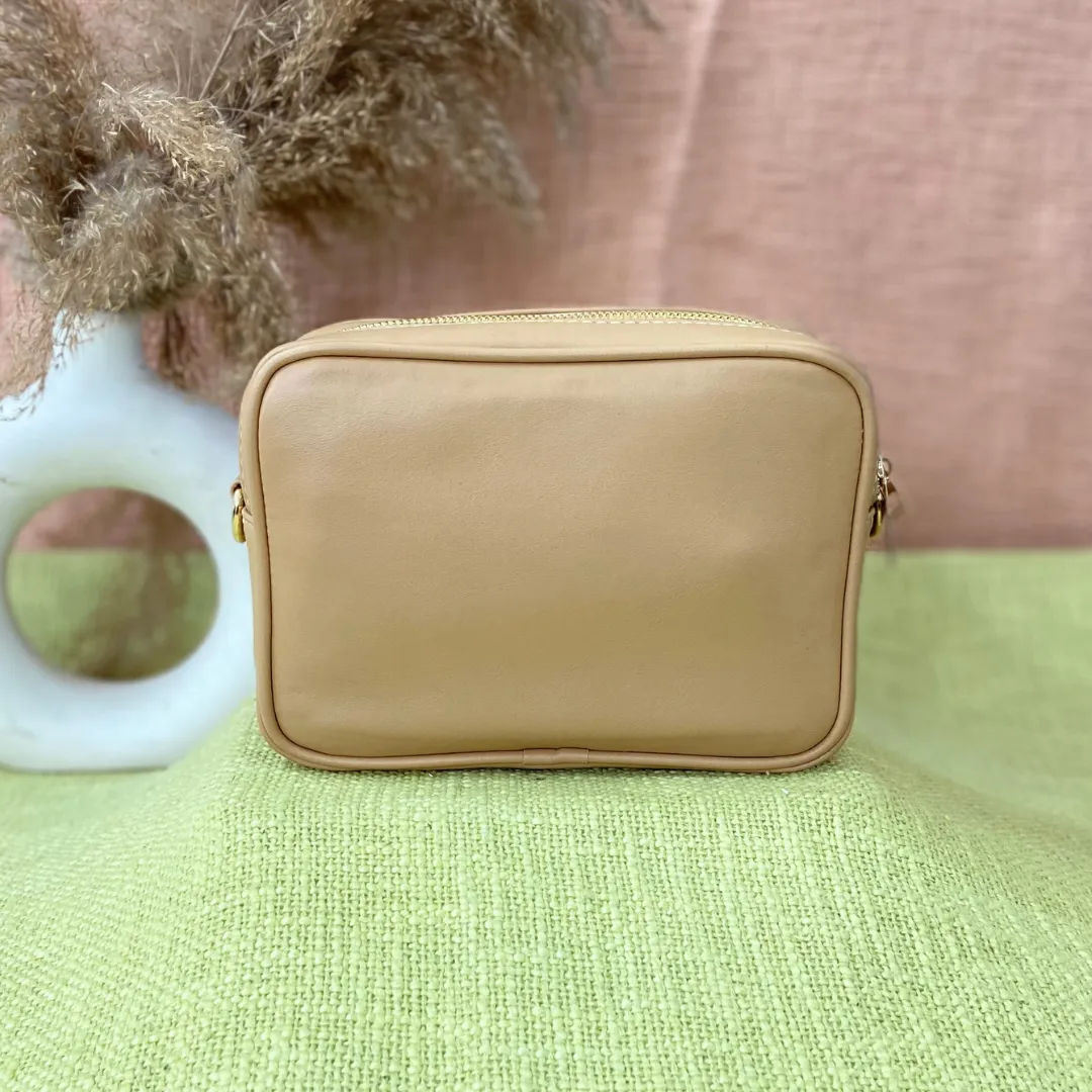Beige Dual Compartment with Colourful Lines Belt   Wallet Combo