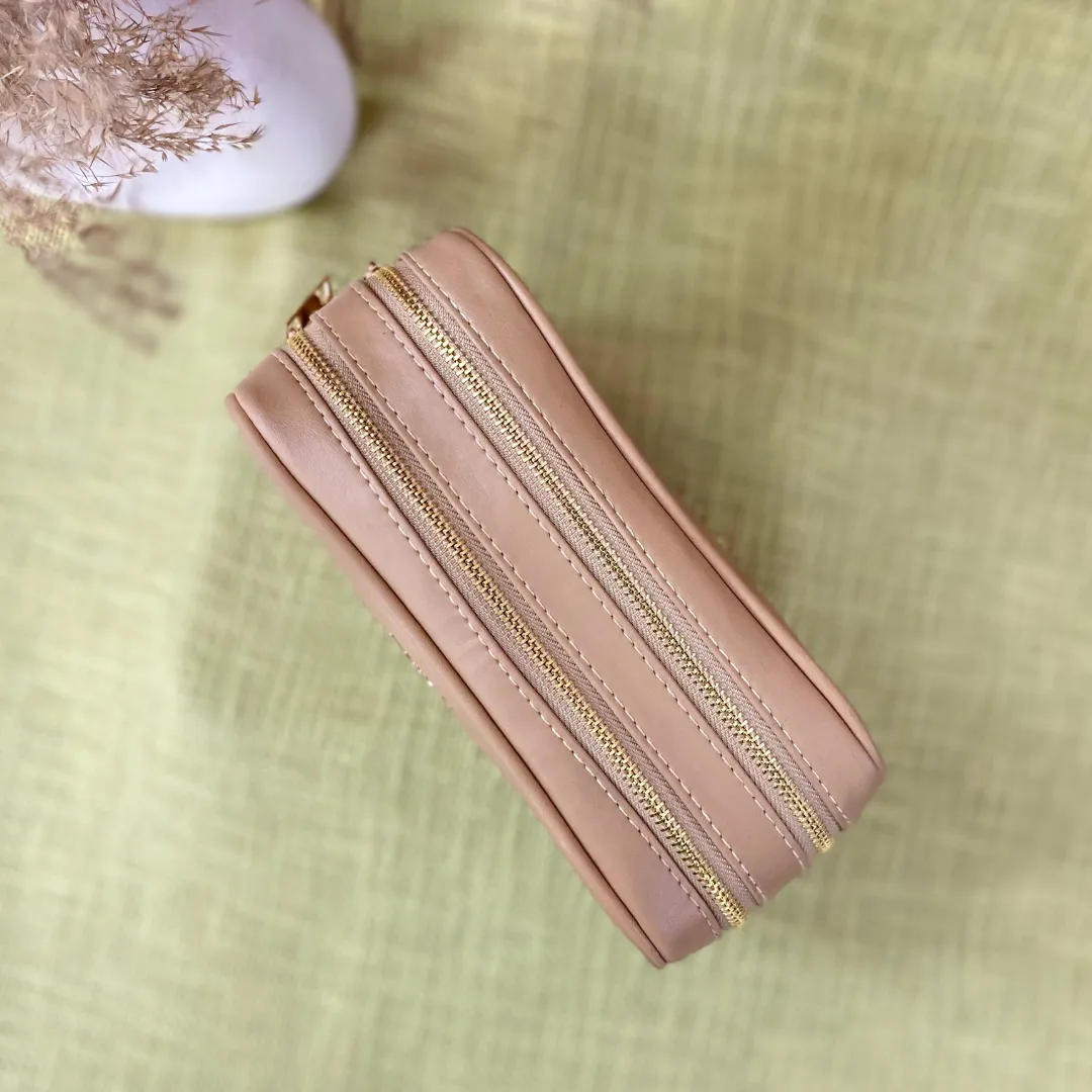 Beige Dual Compartment with Colourful Lines Belt   Wallet Combo