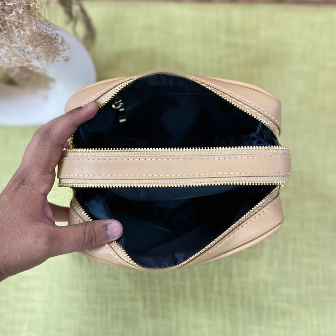Beige Dual Compartment with Colourful Lines Belt   Wallet Combo