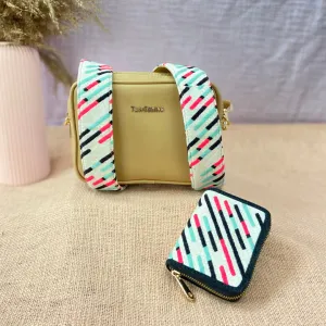 Beige Dual Compartment with Colourful Lines Belt   Wallet Combo