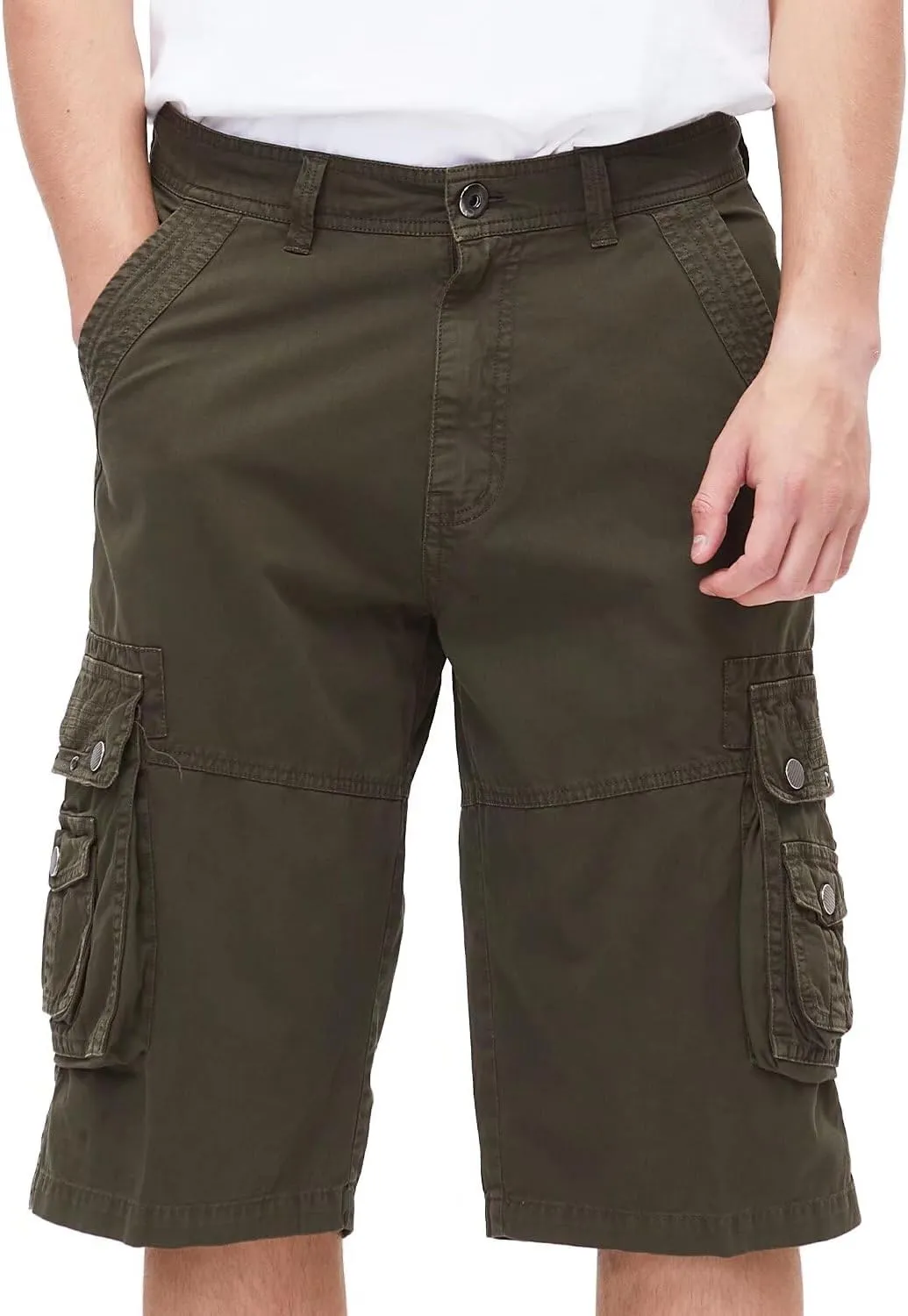 BEST SOUTH Men's Capri Long Twill Cargo Shorts Below Knee 13 Inches Cotton Relaxed Fit Casual Multi-Pocket