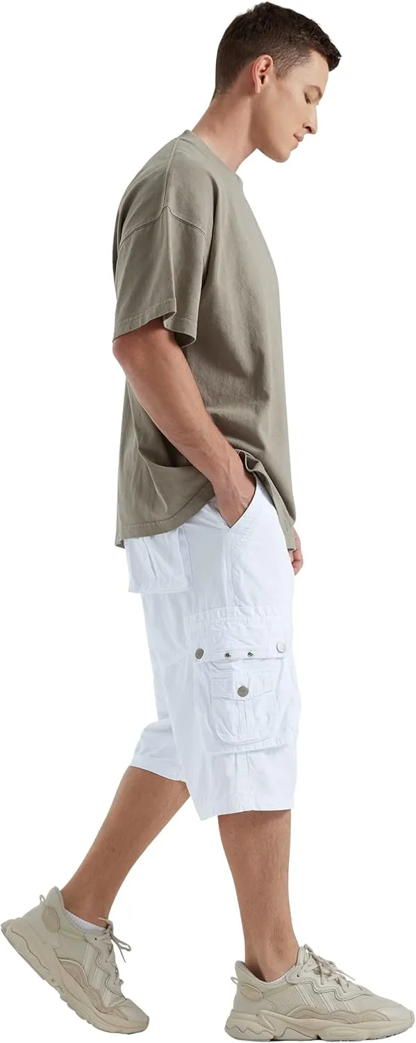 BEST SOUTH Men's Capri Long Twill Cargo Shorts Below Knee 13 Inches Cotton Relaxed Fit Casual Multi-Pocket