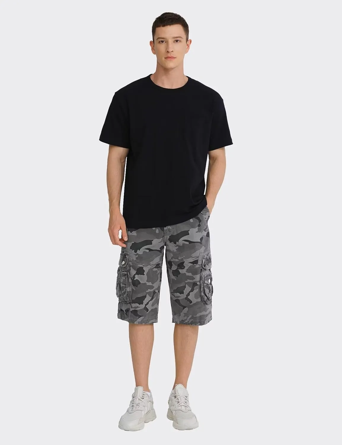 BEST SOUTH Men's Capri Long Twill Cargo Shorts Below Knee 13 Inches Cotton Relaxed Fit Casual Multi-Pocket
