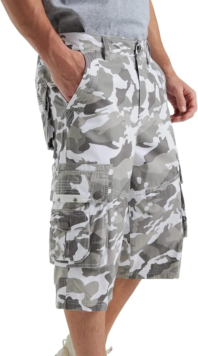 BEST SOUTH Men's Capri Long Twill Cargo Shorts Below Knee 13 Inches Cotton Relaxed Fit Casual Multi-Pocket