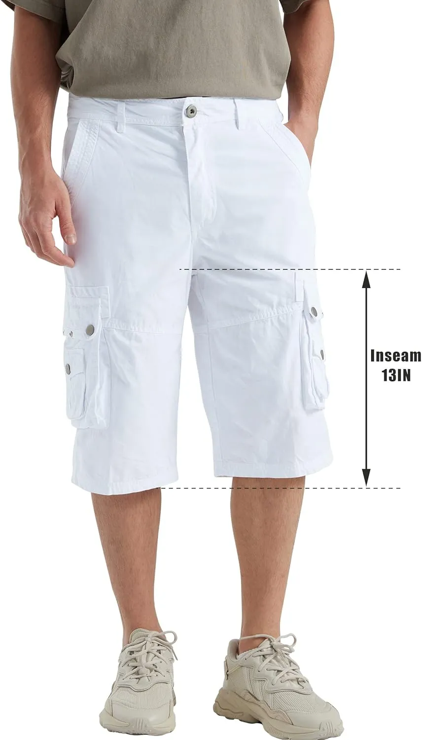 BEST SOUTH Men's Capri Long Twill Cargo Shorts Below Knee 13 Inches Cotton Relaxed Fit Casual Multi-Pocket