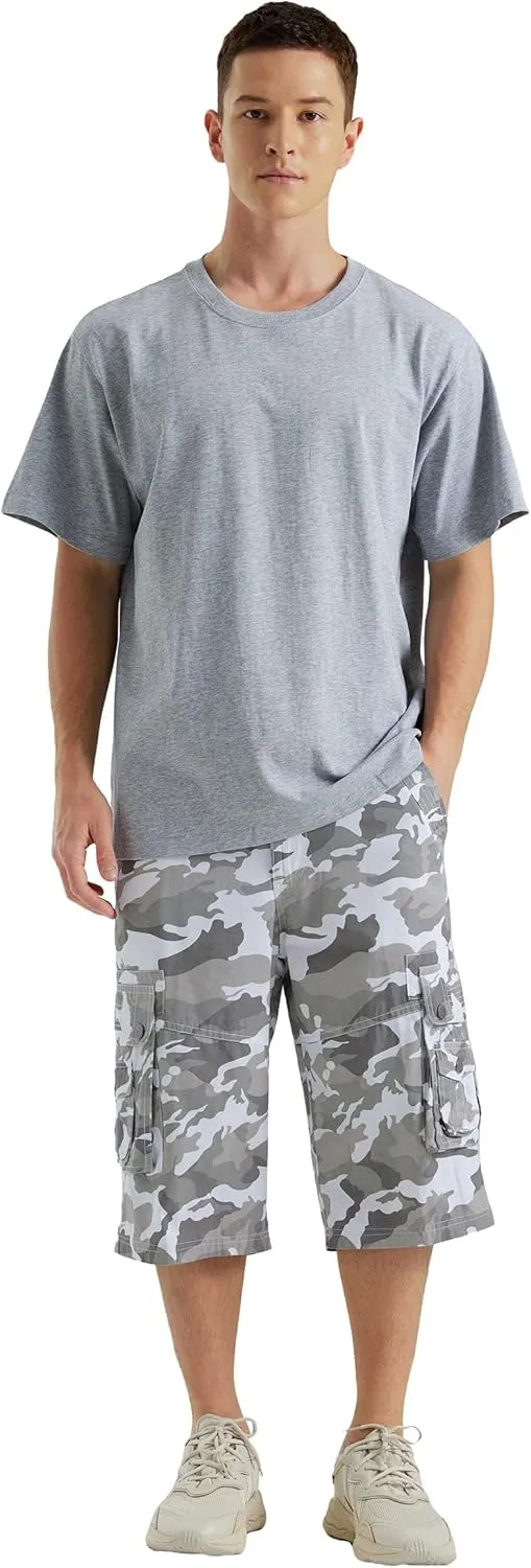 BEST SOUTH Men's Capri Long Twill Cargo Shorts Below Knee 13 Inches Cotton Relaxed Fit Casual Multi-Pocket