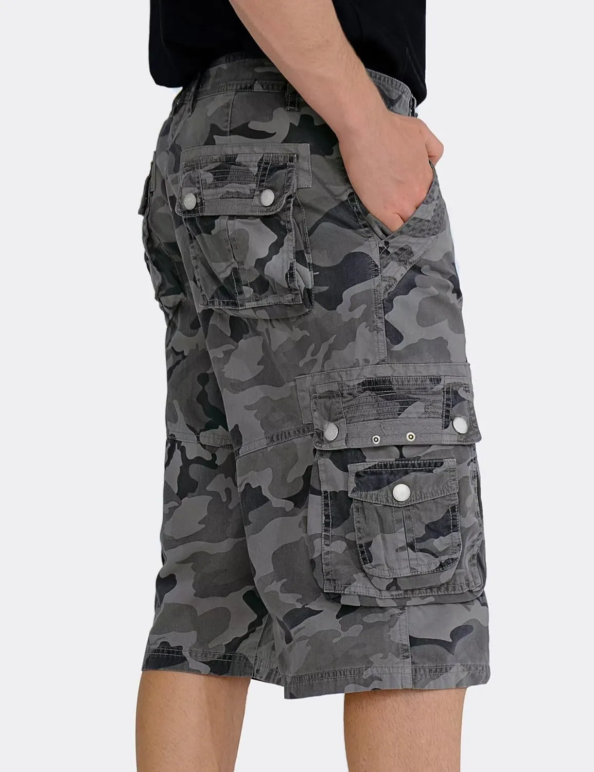 BEST SOUTH Men's Capri Long Twill Cargo Shorts Below Knee 13 Inches Cotton Relaxed Fit Casual Multi-Pocket
