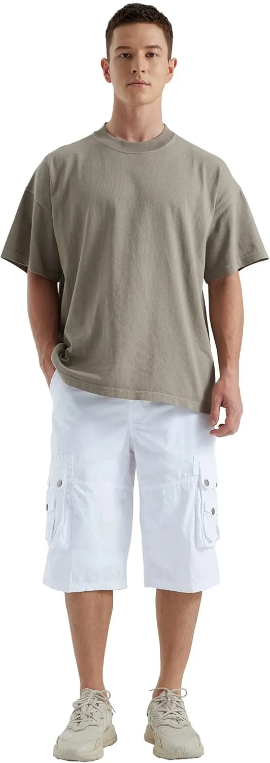 BEST SOUTH Men's Capri Long Twill Cargo Shorts Below Knee 13 Inches Cotton Relaxed Fit Casual Multi-Pocket