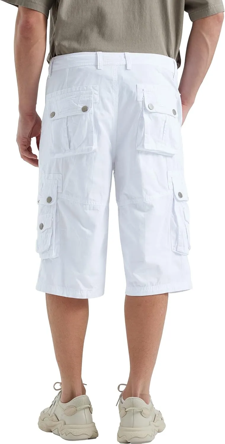 BEST SOUTH Men's Capri Long Twill Cargo Shorts Below Knee 13 Inches Cotton Relaxed Fit Casual Multi-Pocket