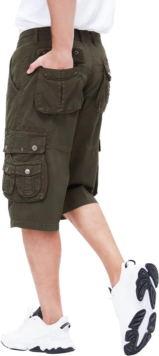 BEST SOUTH Men's Capri Long Twill Cargo Shorts Below Knee 13 Inches Cotton Relaxed Fit Casual Multi-Pocket