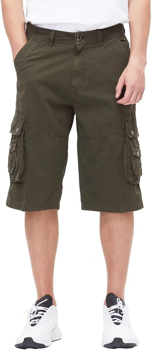 BEST SOUTH Men's Capri Long Twill Cargo Shorts Below Knee 13 Inches Cotton Relaxed Fit Casual Multi-Pocket