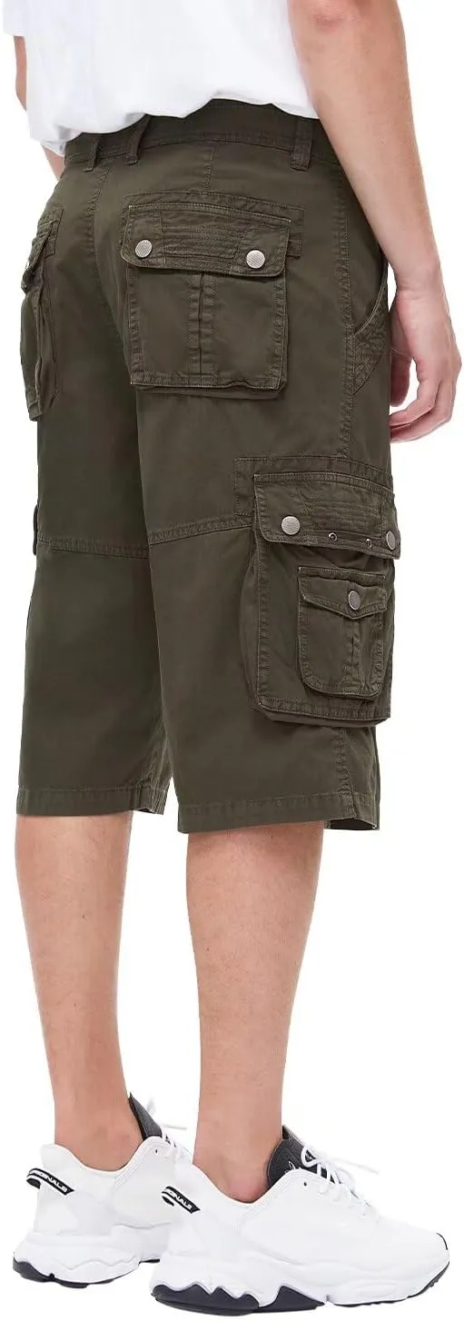 BEST SOUTH Men's Capri Long Twill Cargo Shorts Below Knee 13 Inches Cotton Relaxed Fit Casual Multi-Pocket