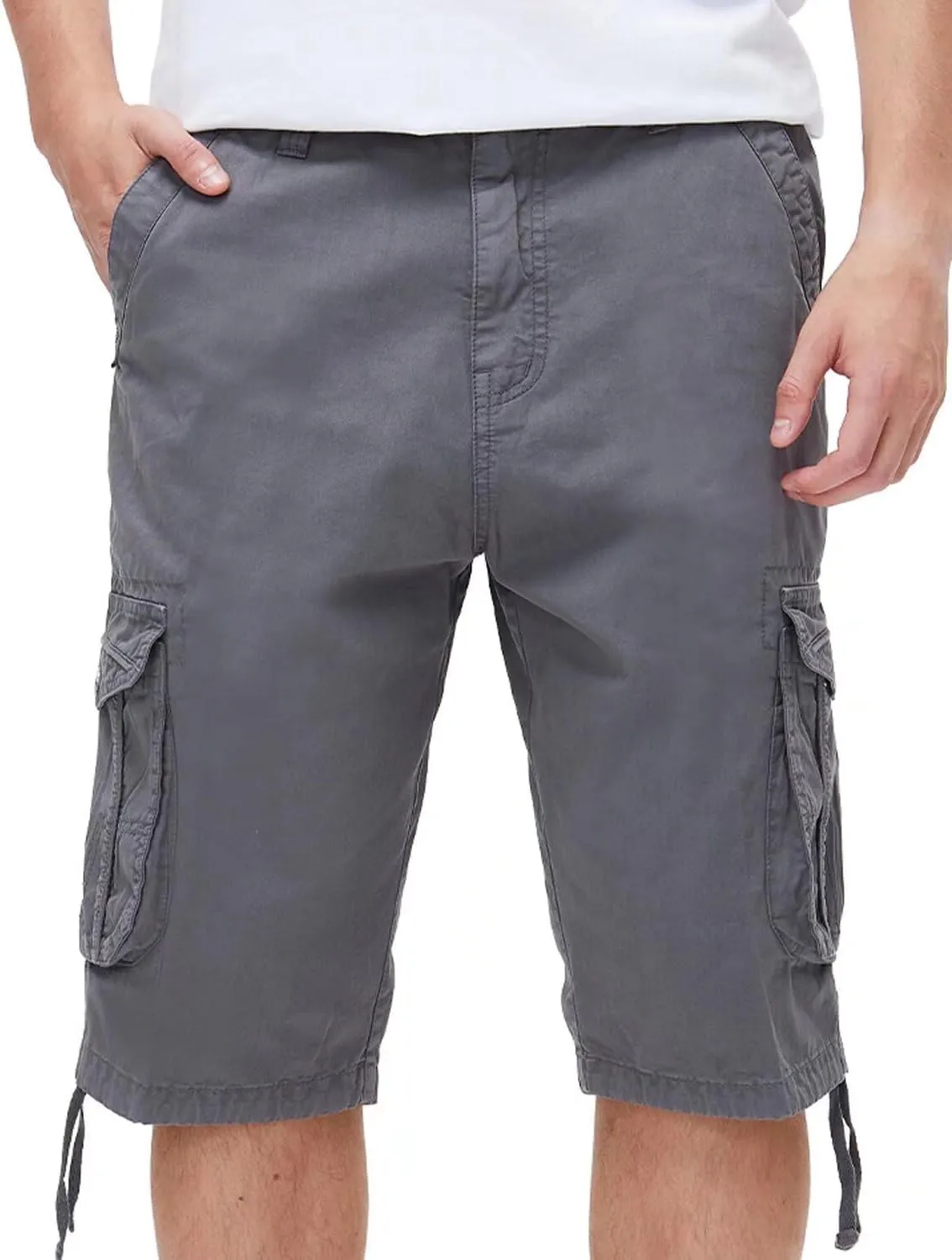 BEST SOUTH Men's Long Cargo Shorts Casual Below Knee 13 Inches Capri Shorts Relaxed Fit with Pockets