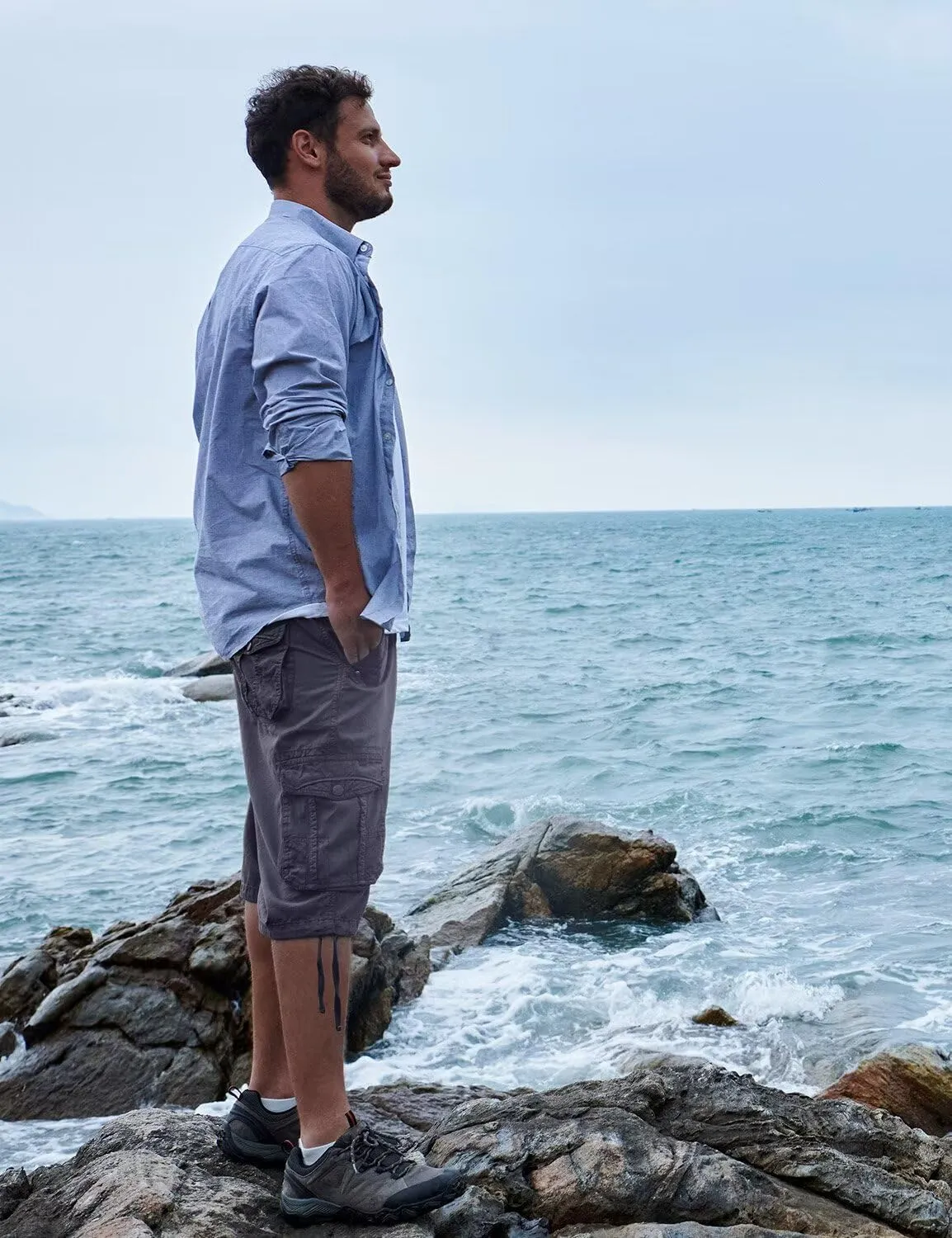 BEST SOUTH Men's Long Cargo Shorts Casual Below Knee 13 Inches Capri Shorts Relaxed Fit with Pockets