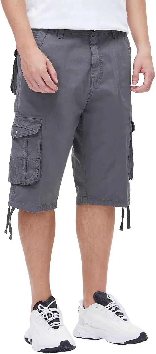 BEST SOUTH Men's Long Cargo Shorts Casual Below Knee 13 Inches Capri Shorts Relaxed Fit with Pockets