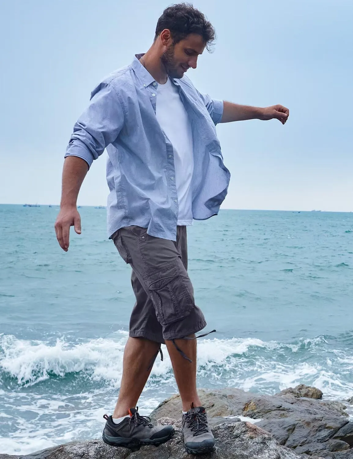 BEST SOUTH Men's Long Cargo Shorts Casual Below Knee 13 Inches Capri Shorts Relaxed Fit with Pockets