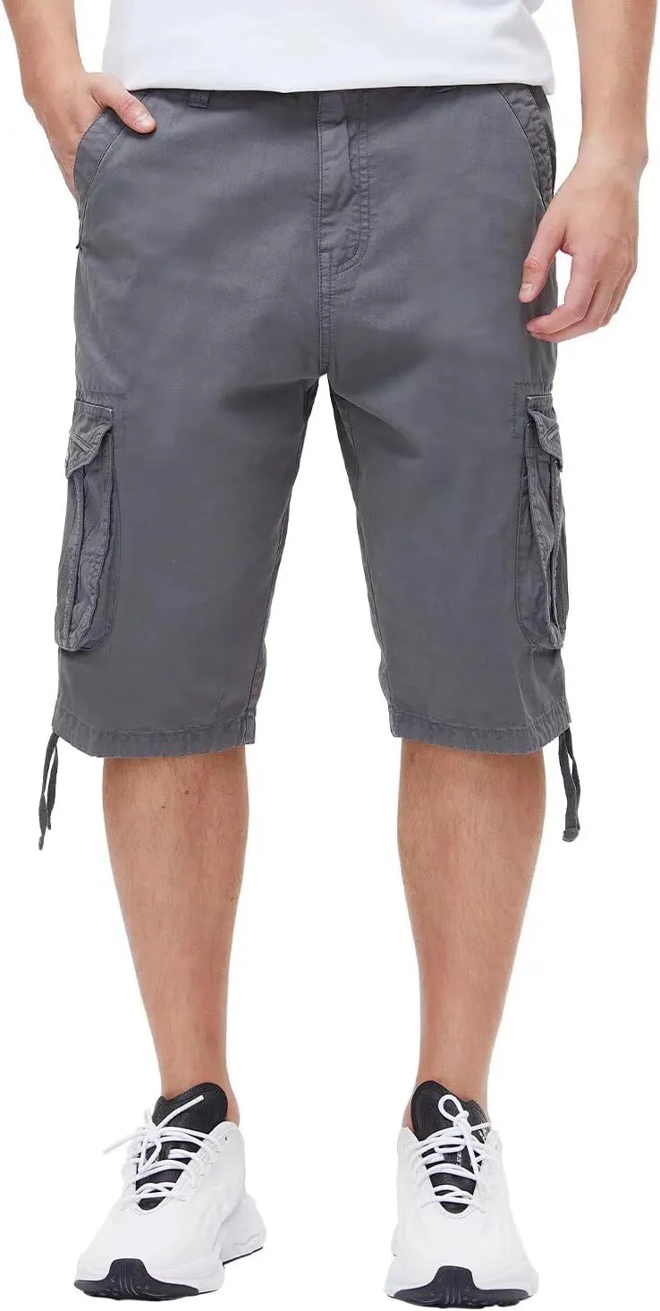 BEST SOUTH Men's Long Cargo Shorts Casual Below Knee 13 Inches Capri Shorts Relaxed Fit with Pockets