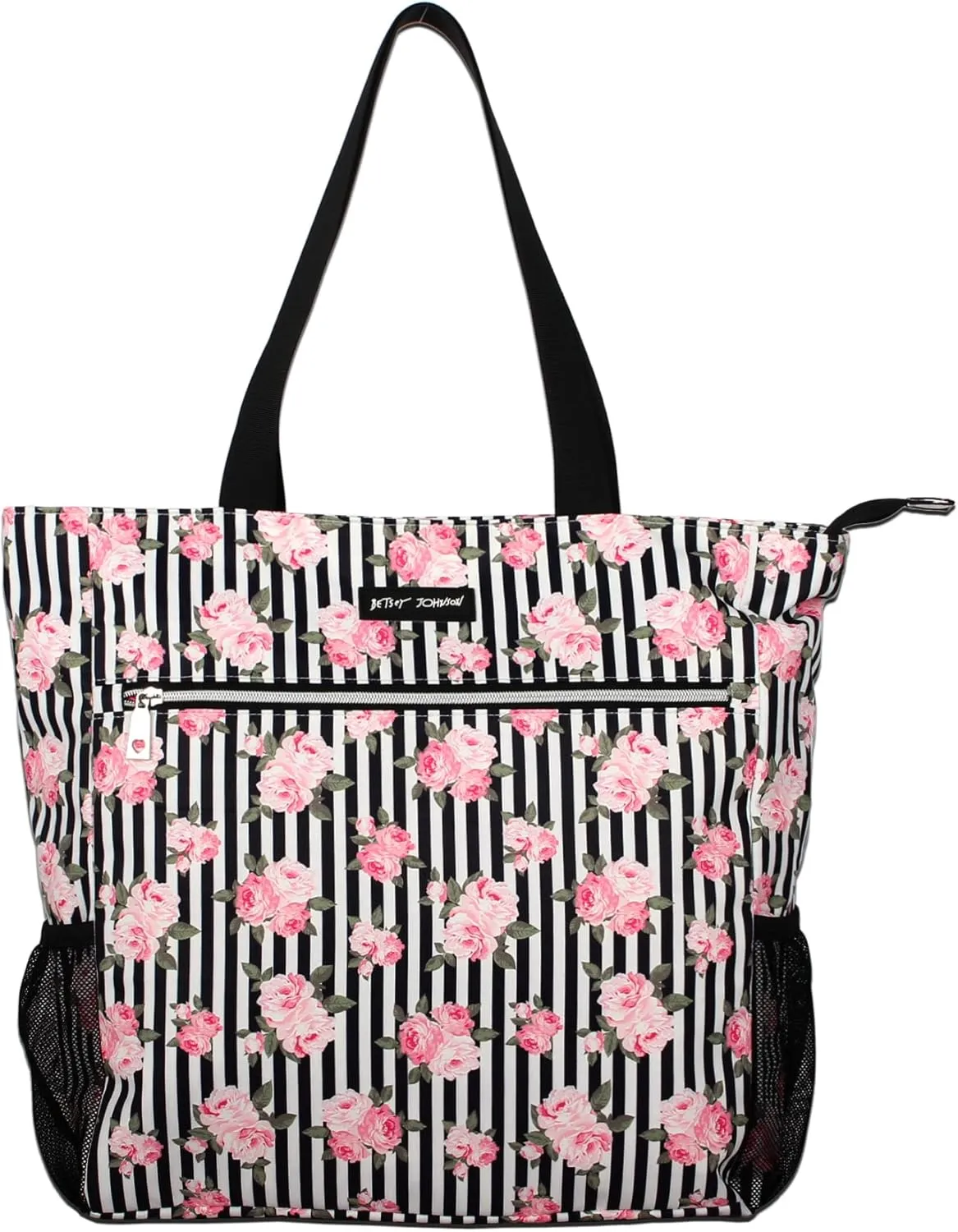 Betsey Johnson 15.6 Inch Zipper Beach Tote Bag Lightweight Large Durable Polyester with Mesh Side Pockets for Gym Work