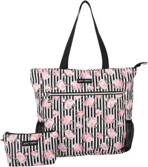 Betsey Johnson 15.6 Inch Zipper Beach Tote Bag Lightweight Large Durable Polyester with Mesh Side Pockets for Gym Work