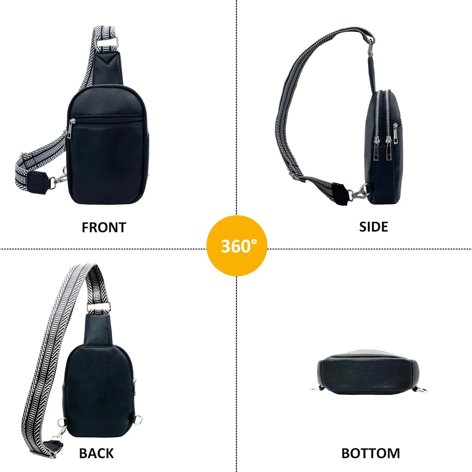 Beurlike Small Sling Bags for Women Crossbody Trendy Vegan Leather Fanny Packs Travel Chest Bag Purse with Guitar Strap