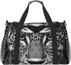 Black And White Leopard Face Travel Duffel Bag Tote Bag Sports Gym Bag For Women And Men