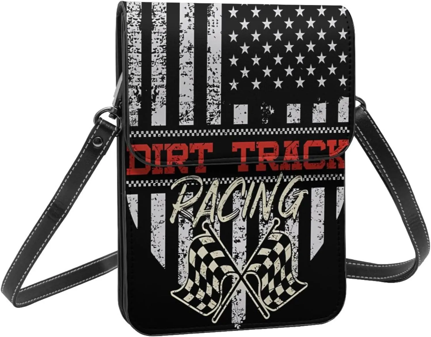 Black and Yellow Checkered Flag Leather Crossbody Phone Purse for Women Cute Wallet Bags Lightweight Mini Sling Bag