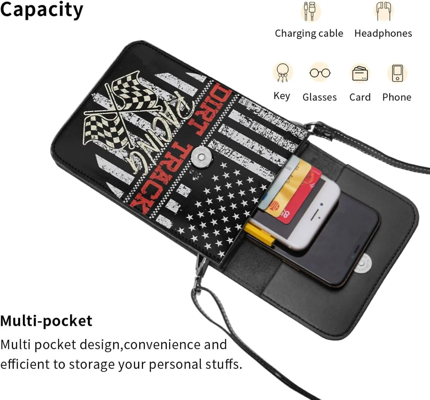 Black and Yellow Checkered Flag Leather Crossbody Phone Purse for Women Cute Wallet Bags Lightweight Mini Sling Bag