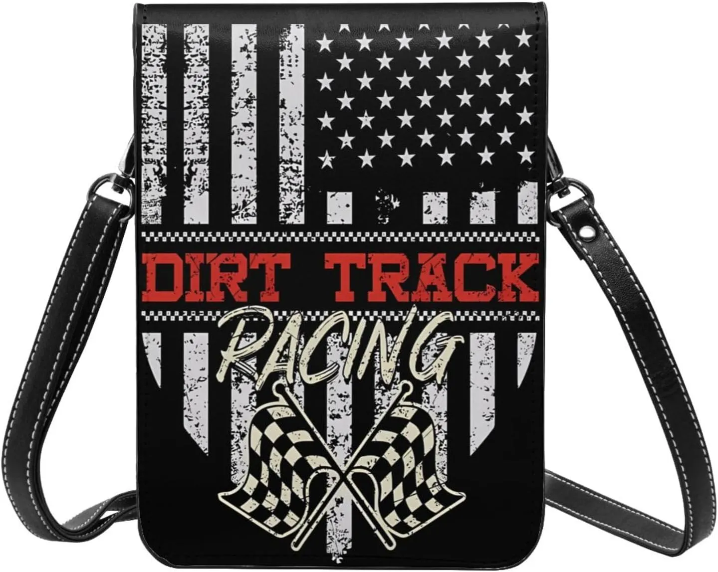 Black and Yellow Checkered Flag Leather Crossbody Phone Purse for Women Cute Wallet Bags Lightweight Mini Sling Bag