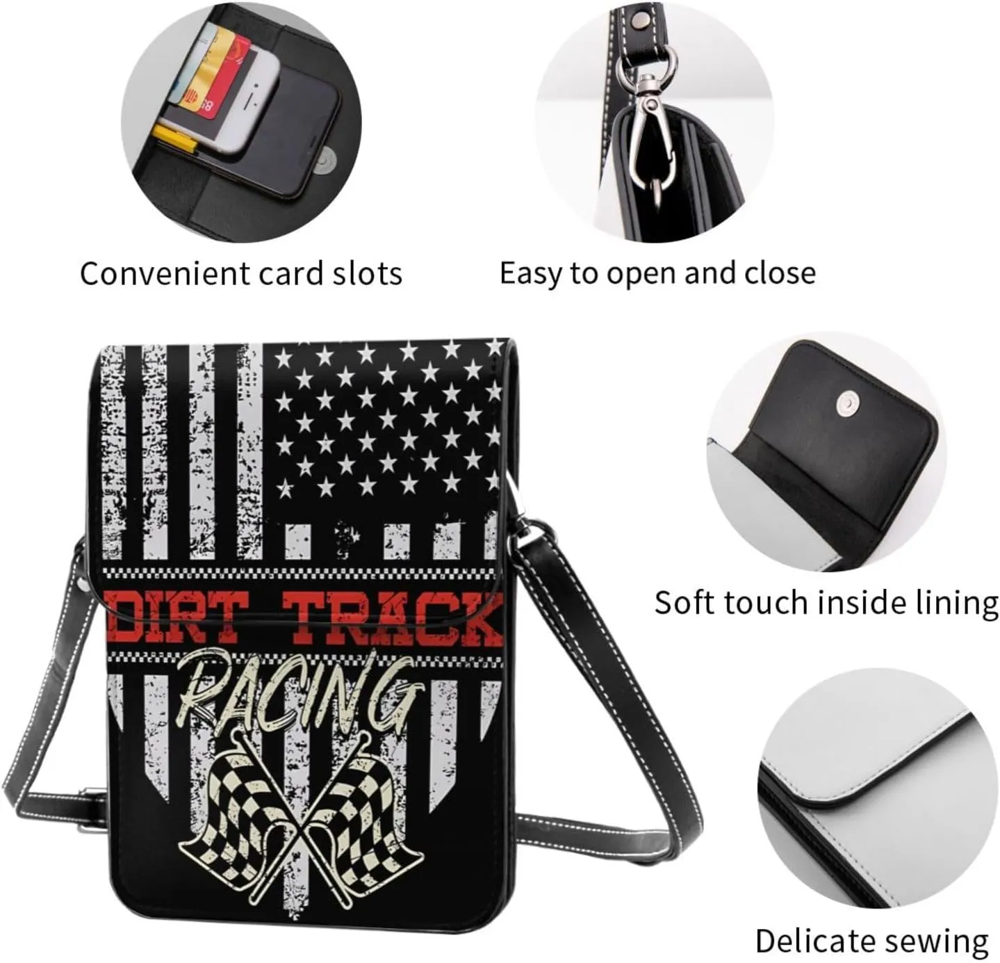 Black and Yellow Checkered Flag Leather Crossbody Phone Purse for Women Cute Wallet Bags Lightweight Mini Sling Bag