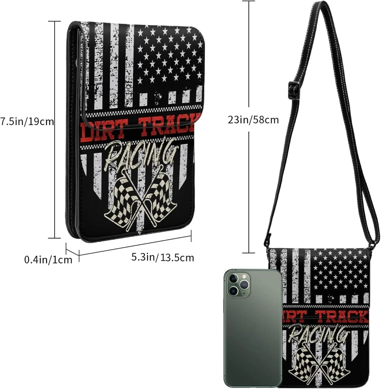 Black and Yellow Checkered Flag Leather Crossbody Phone Purse for Women Cute Wallet Bags Lightweight Mini Sling Bag