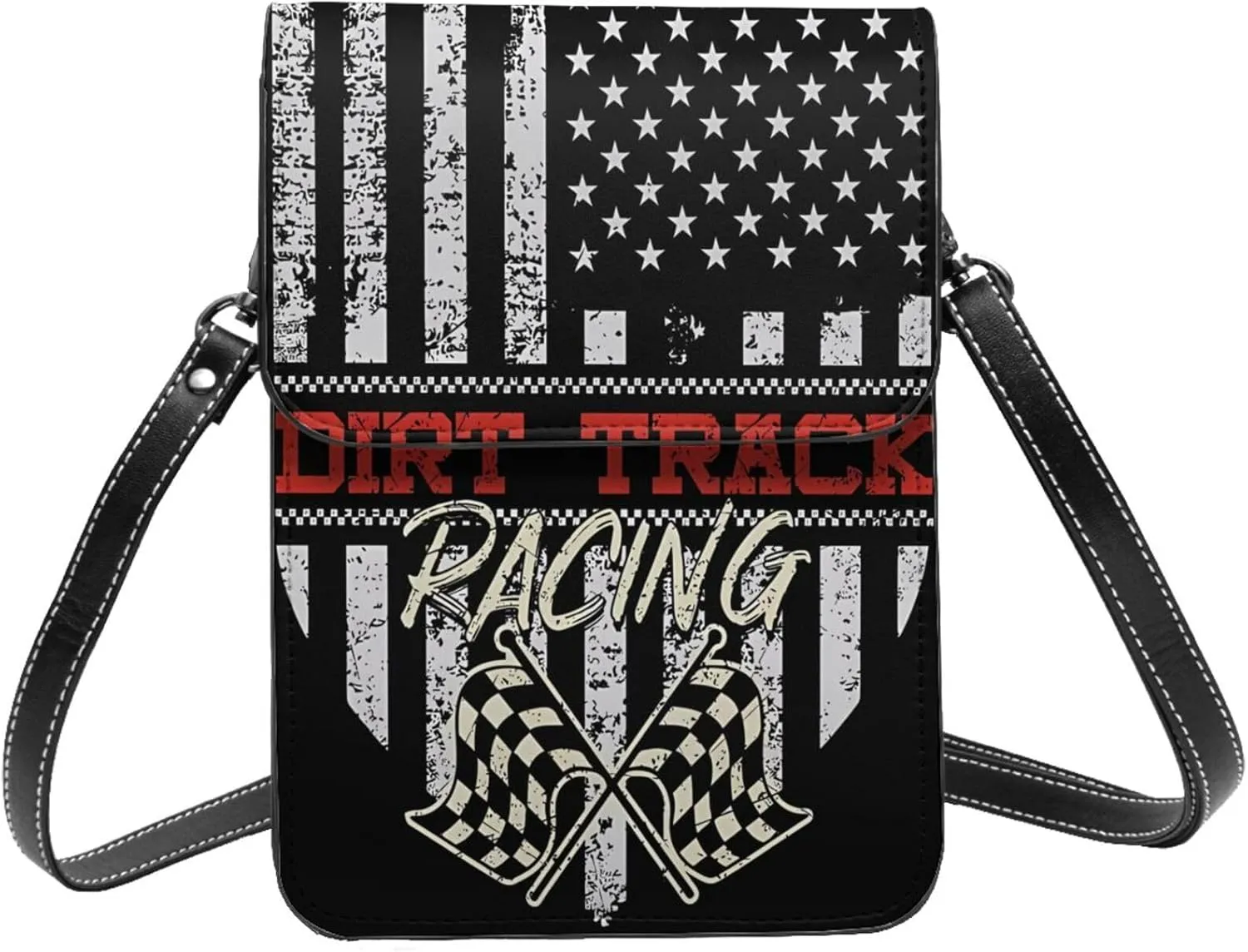 Black and Yellow Checkered Flag Leather Crossbody Phone Purse for Women Cute Wallet Bags Lightweight Mini Sling Bag